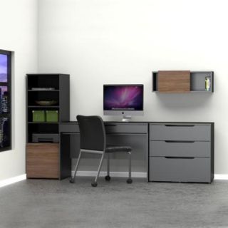 Nexera Next Desk with Bookcase and Lateral File Cabinet   Black / Walnut