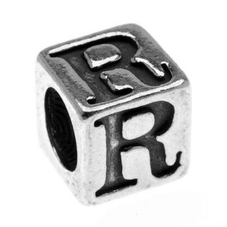 Sterling Silver, Alphabet Cube Bead Letter 'R' 5.5mm, 1 Piece, Antiqued