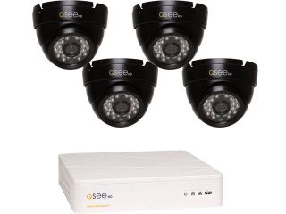 Q See QTH4 4CP 4 Channel AHD Surveillance DVR with 4 x 720P Day / Night In / Outdoor Security Cameras