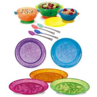 Munchkin 3 Count Stay Put Suction Bowl with 4 Pack White Hot Safety Spoon & 5 Pack Multi Plates
