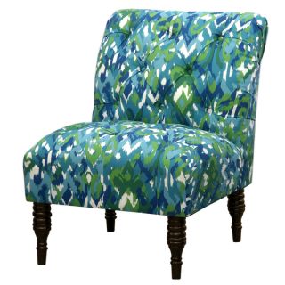 Blue/Green Ikat Tufted Accent Chair