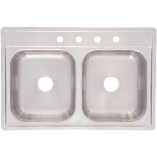 FrankeUSA Top Mount Stainless Steel 33x22x8 4 Hole Double Bowl Kitchen Sink FDG804NB