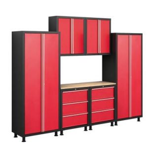 NewAge Products Bold Series 72 in. H x 112 in. W x 18 in. D 24 Gauge Welded Steel Garage Cabinet Set in Red (7 Piece) 35478