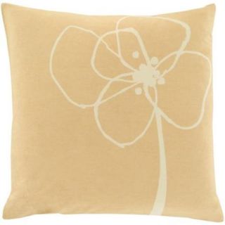 20" Tan and Yellow Whimsical Floral Bloom Decorative Square Throw Pillow