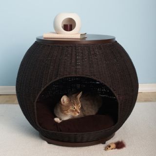 The Refined Feline The Igloo Deluxe Wicker End Table Cat Bed