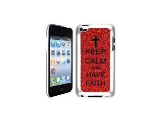 Red Apple iPod Touch 4th Glitter Bling Hard Case Cover GT206 Keep Calm and Have Faith Cross