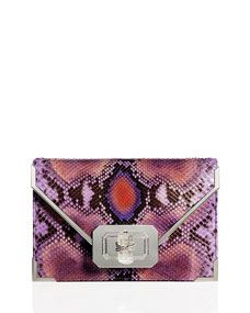 Marchesa Valentina Python Envelope Clutch Bag, Purple