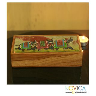 Hand crafted Teakwood Royal Trio Soapstone Jewelry Box (India)
