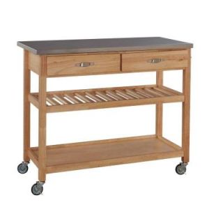 Home Styles Kitchen Cart in Natural Wood with Stainless Top 5217 95