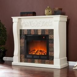 Moreland Ivory and Gray Faux Slate Electric Fireplace  