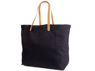 10 oz. Cotton Black Tote Bag with leather handles