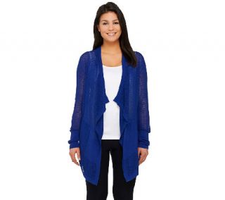 Lisa Rinna Collection Cascade Front Mesh Knit Cardigan —