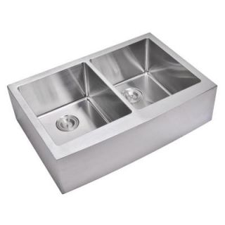 Water Creation Farmhouse Apron Front Small Radius Stainless Steel 33 in. Double Bowl Kitchen Sink in Satin SS AD 3322C