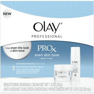 Olay Professional Pro X Even Skin Tone Skin Brightening Protocol, Brightening Renewal Facial Cream + Anti Oxidant Sunscreen Sheer Daily Facial Moisturizer Broad Spectrum SPF 35 1 Kit