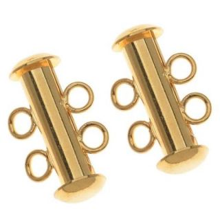 22K Gold Plated Tube Clasp 16.5mm Two Rings Strands (4)