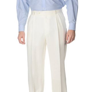 Henry Grethel Mens Double Reverse Pleated Front Oyster Suit Pants