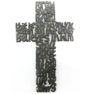 Handcrafted Recycled Steel Drum For God So Loved The World Cross Wall