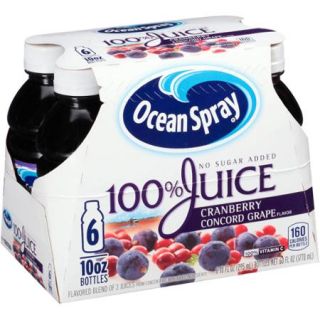 Ocean Spray No Sugar Added 100% Cranberry Concord Grape Juice, 10 fl oz, 6 count