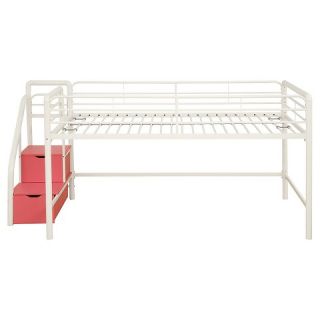 Junior Loft Bed With Storage Steps   White/Pink(Twin)