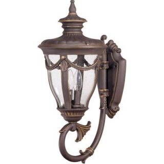 Glomar 2 Light Outdoor Belgium Bronze Mid Size Wall Lamp with Arm Up and Seeded Glass HD 2043
