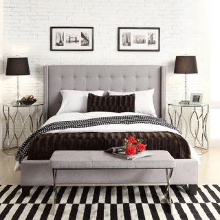 INSPIRE Q Marion Grey Linen Nailhead Wingback King sized Platform Bed