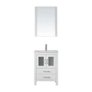 Virtu USA Dior 24 in. W x 18.3 in. D x 33.48 in. H White Vanity With Ceramic Vanity Top With White Square Basin and Mirror KS 70024 C WH