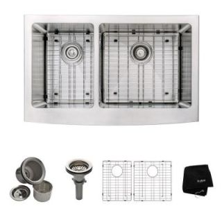KRAUS All in One Farmhouse Apron Front Stainless Steel 32.9 in. 0 Hole 40/60 Double Bowl Kitchen Sink KHF204 33