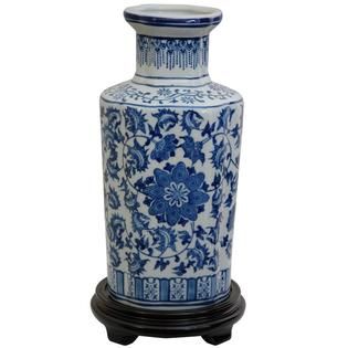 Oriental Furniture 12 Floral Blue & White Porcelain Vase   Home