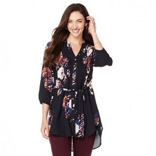 Melissa McCarthy Seven7 Pleated Button Up Blouse with Tie   7831692