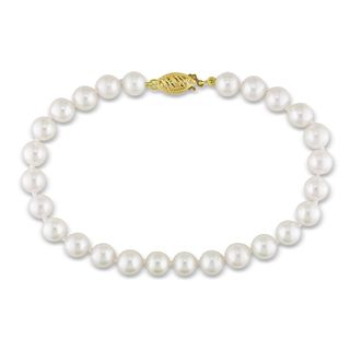 DaVonna 14k Gold White Cultured Akoya Pearl Bracelet (7.5 8 mm/ 7 in)