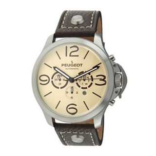 Peugeot Mens Brown/Champagne Leather Strap Watch