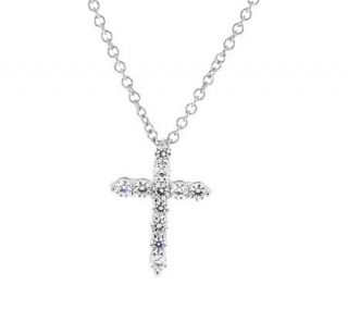 Diamonique Petite Cross Pendant w/ Chain, Platinum Clad —