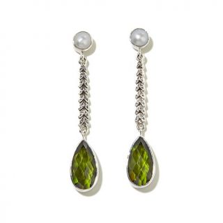 Nicky Butler 7.80ct Olivine Quartz Triplet and Cultured Freshwater Pearl Sterling Silver Linear Drop Earrings   7878805