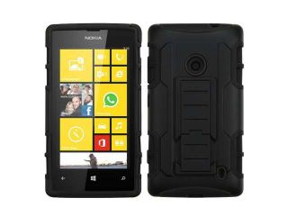 Black/White Rugged Impact Armor Case +Kickstand +Screen Cover For Lumia 520
