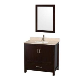Wyndham Collection Sheffield 36 in. Vanity in Espresso with Marble Vanity Top in Ivory and 24 in. Mirror WCS141436SESIVUNSM24