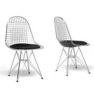 Baxton Studio Avery Mid Century Modern Wire Chair with Black Cushion