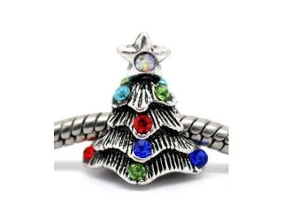 Antique Silver Pandora Style Lit Christmas Tree Charm Bead