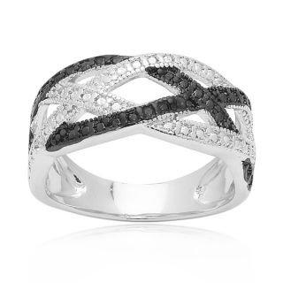 Finesque Sterling Silver Black Diamond Accent Braided Design Ring