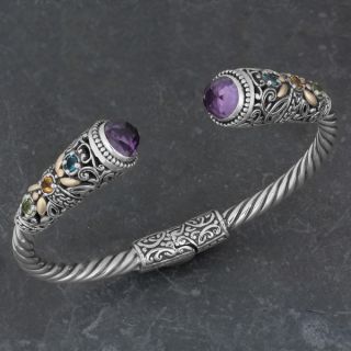 18k Yellow Gold and Sterling Silver Amethyst Multi gemstone Cawi Cuff