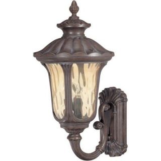 Glomar 3 Light Outdoor Fruitwood Large Wall Lantern with Arm Up and Amber Water Glass HD 2001