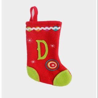 6.25" Red and Green Monogrammed "D" Mini Christmas Stocking