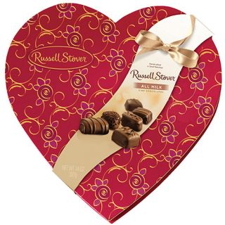 Russell Stover All Milk Valentine's Assorted Fine Chocolates Decorative Heart, 24 count, 14 oz