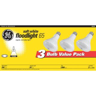 GE 3 Pack 65 Watt BR30 Medium Base Soft White Incandescent Flood Light Bulbs