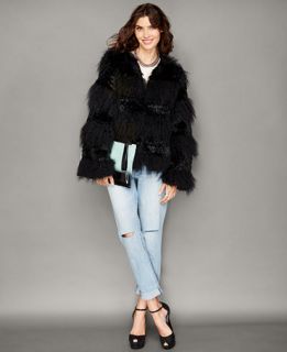 The Fur Vault Rabbit Trim Knitted Lamb Fur Jacket   The Fur Vault