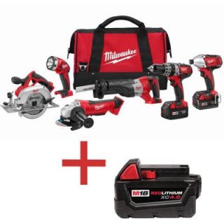 Milwaukee M18 18 Volt Lithium Ion Cordless Combo Kit (6 Tool) with Free M18 4.0 Ah Extended Capacity Battery 2696 26 48 11 1840