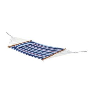 Smart Garden Santorini 13 ft. Premium Quilted Cotton Reversible Hammock with Matching Pillow in Navy Stripe or Solid Blue 51325 RNVY
