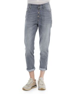 Brunello Cucinelli Button Fly Jeans W/ Rolled Cuffs, Gray
