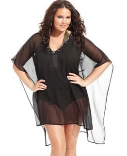 House of LaRoux Plus Size Cover Up, Chiffon Beaded Poncho   Swimwear