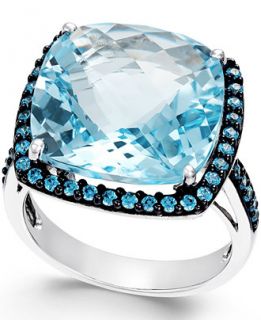 Blue Topaz (12mm) and Swarovski Zirconia Ring in Sterling Silver