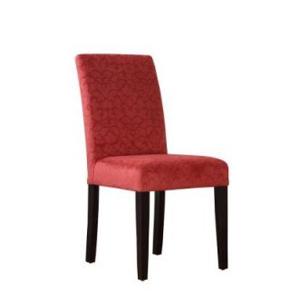 Linon Home Decor Pinewood Solid Wood Tomato Red Microfiber Upton Parsons Chair Dark Espresso 41020RED01U